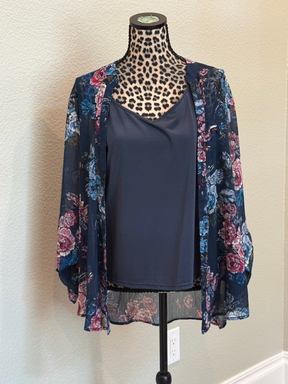 Kut from the Kloth Navy Floral Sheer Kimono with Navy Cami